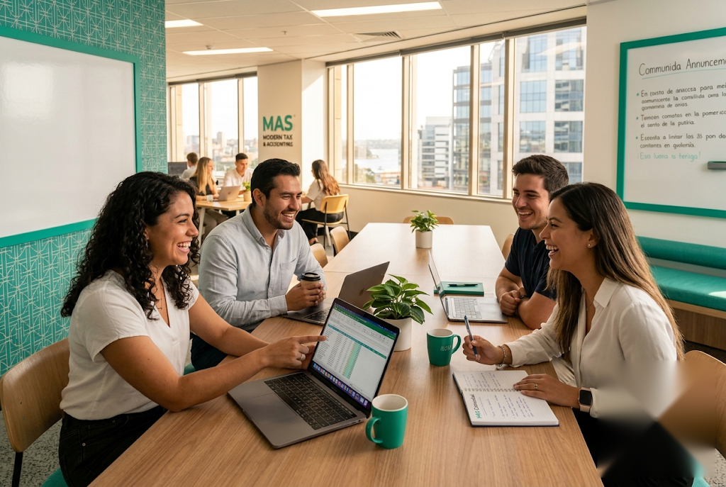 Latino entrepreneurs collaborating at a coworking space in Australia