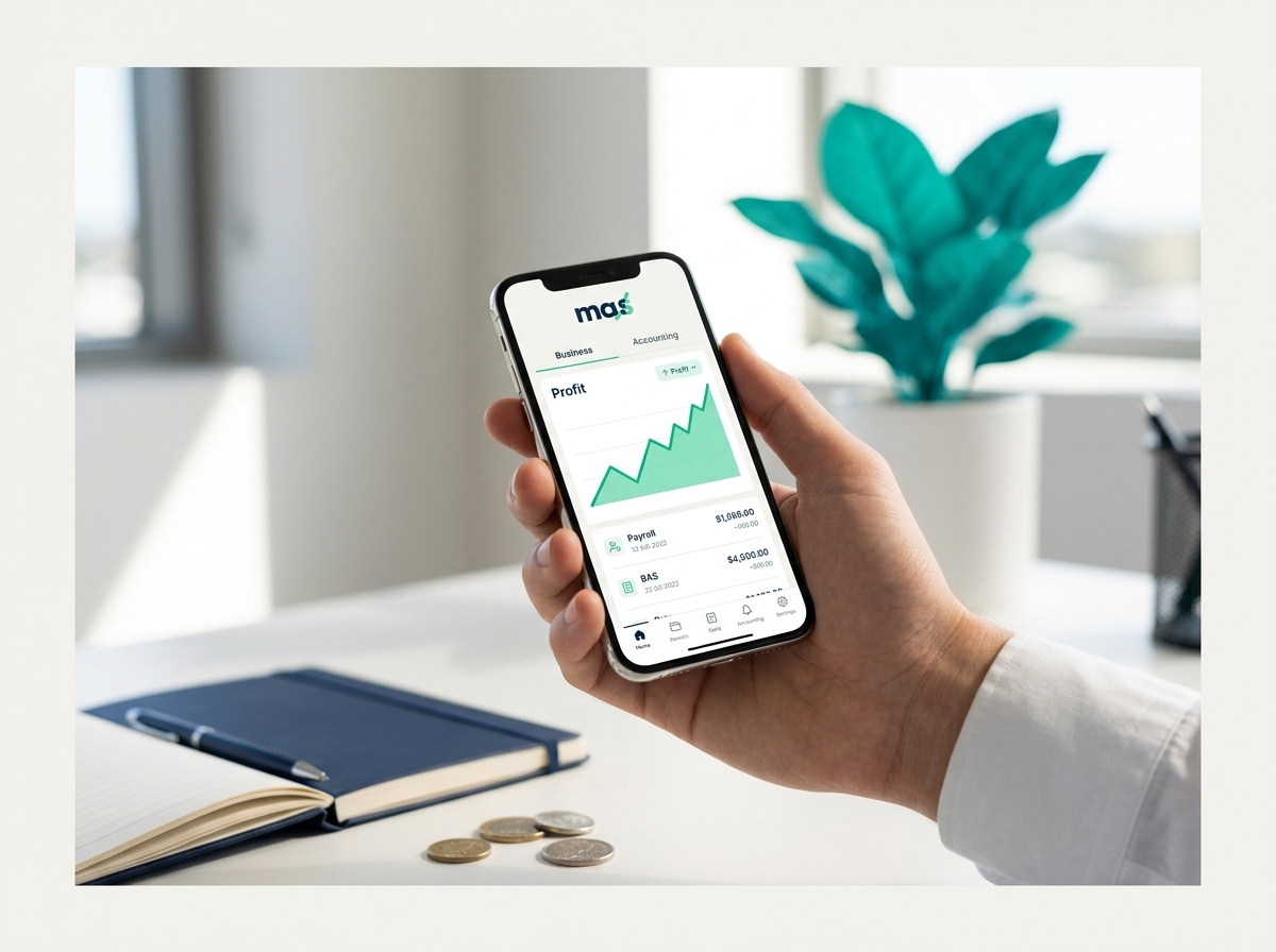Smartphone showing rising business profit chart symbolising growth with MAS Accounting