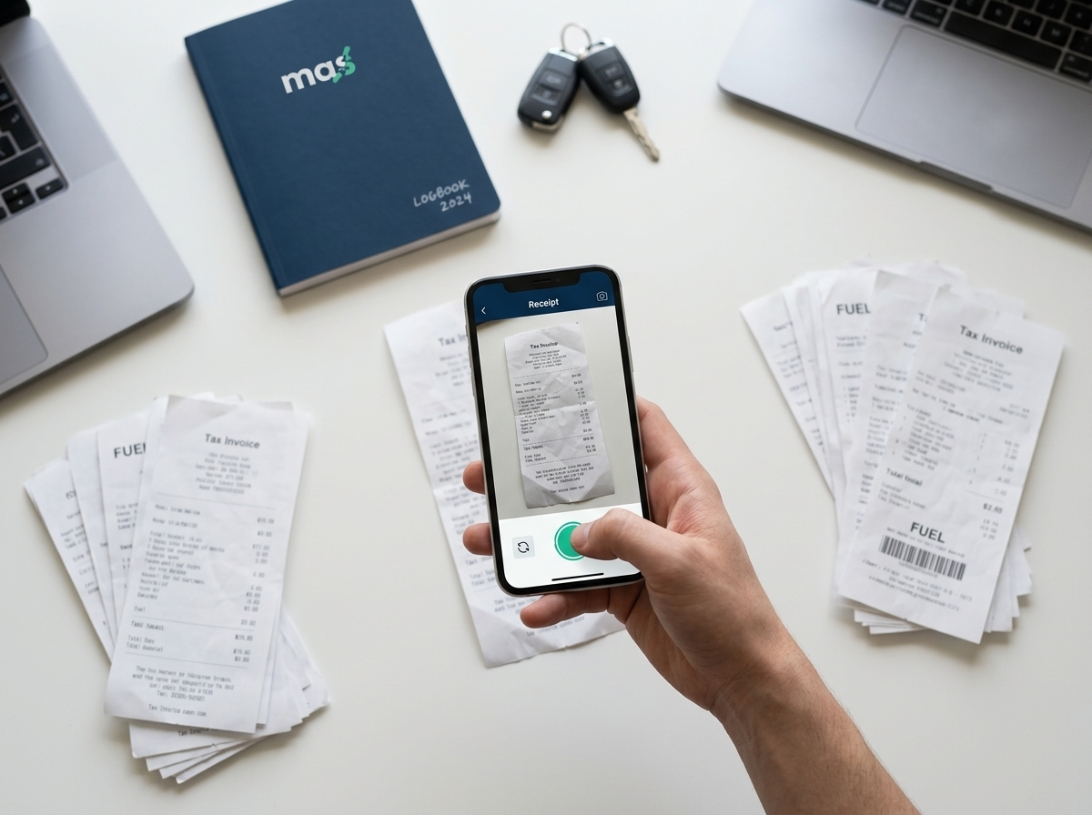 Smartphone photographing a receipt to keep tax deduction records organised for the ATO