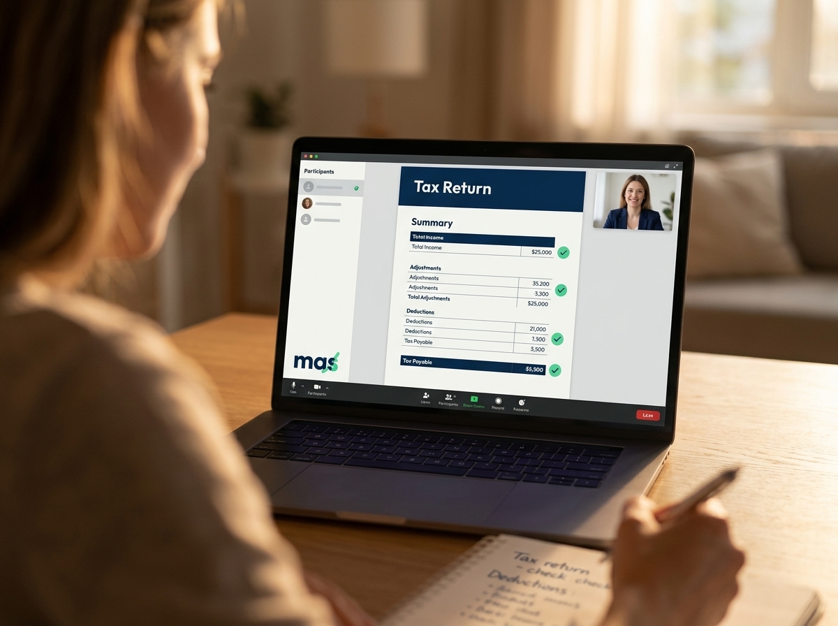 Client reviewing their tax return with a MAS registered tax agent over a video call