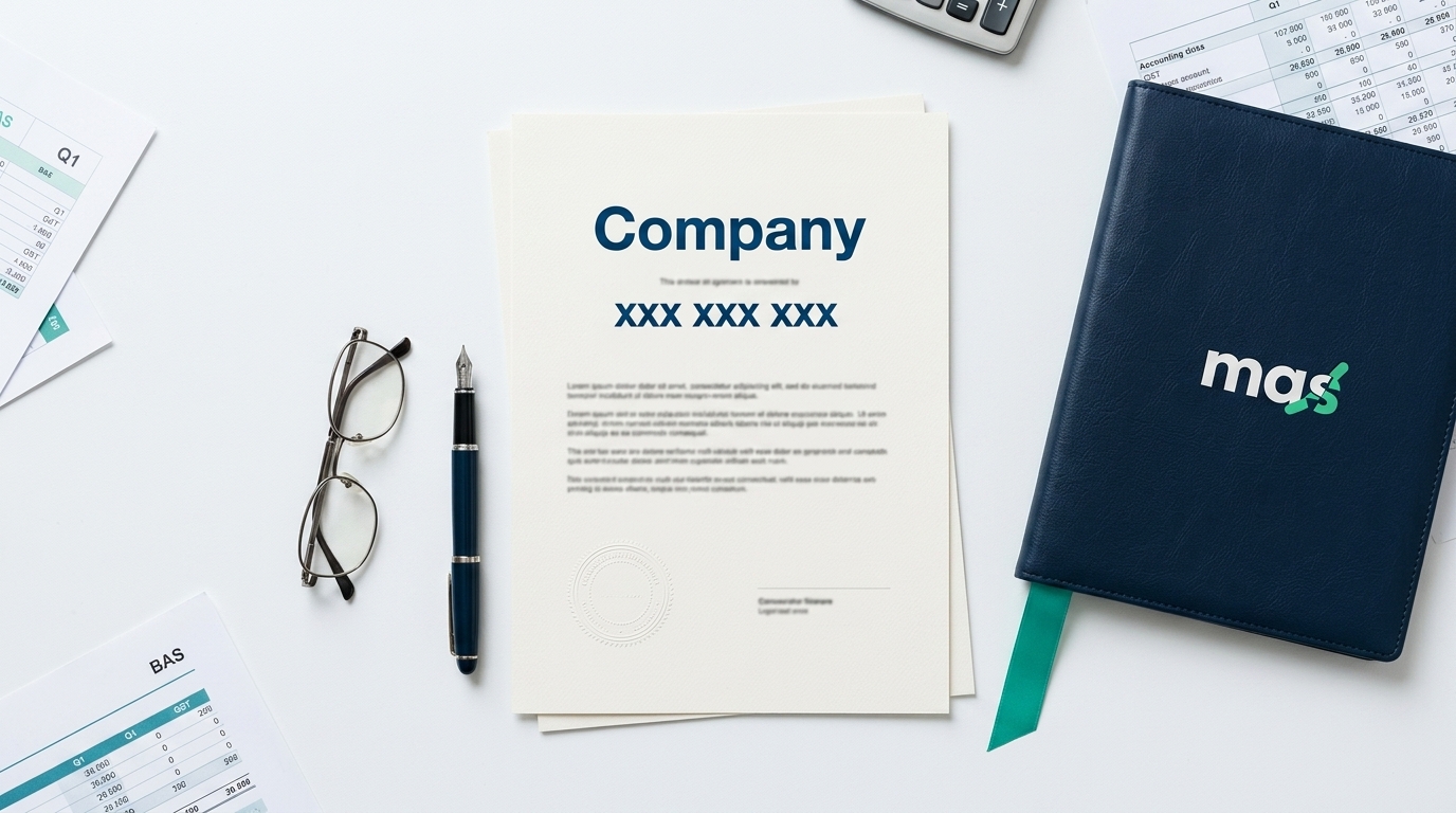 Formal Australian company documents with seal representing an ACN issued by ASIC at incorporation